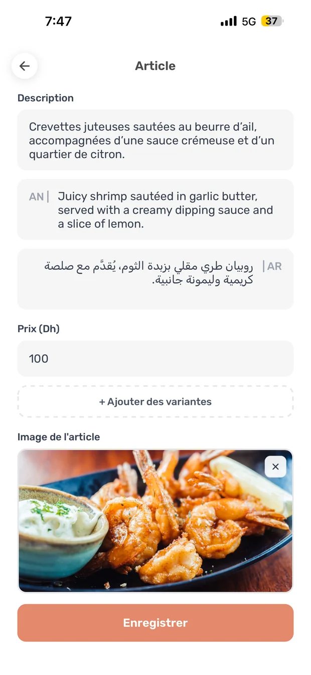 Editing a dish in Yousual