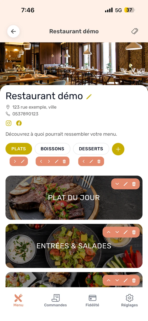 The menu in Yousual