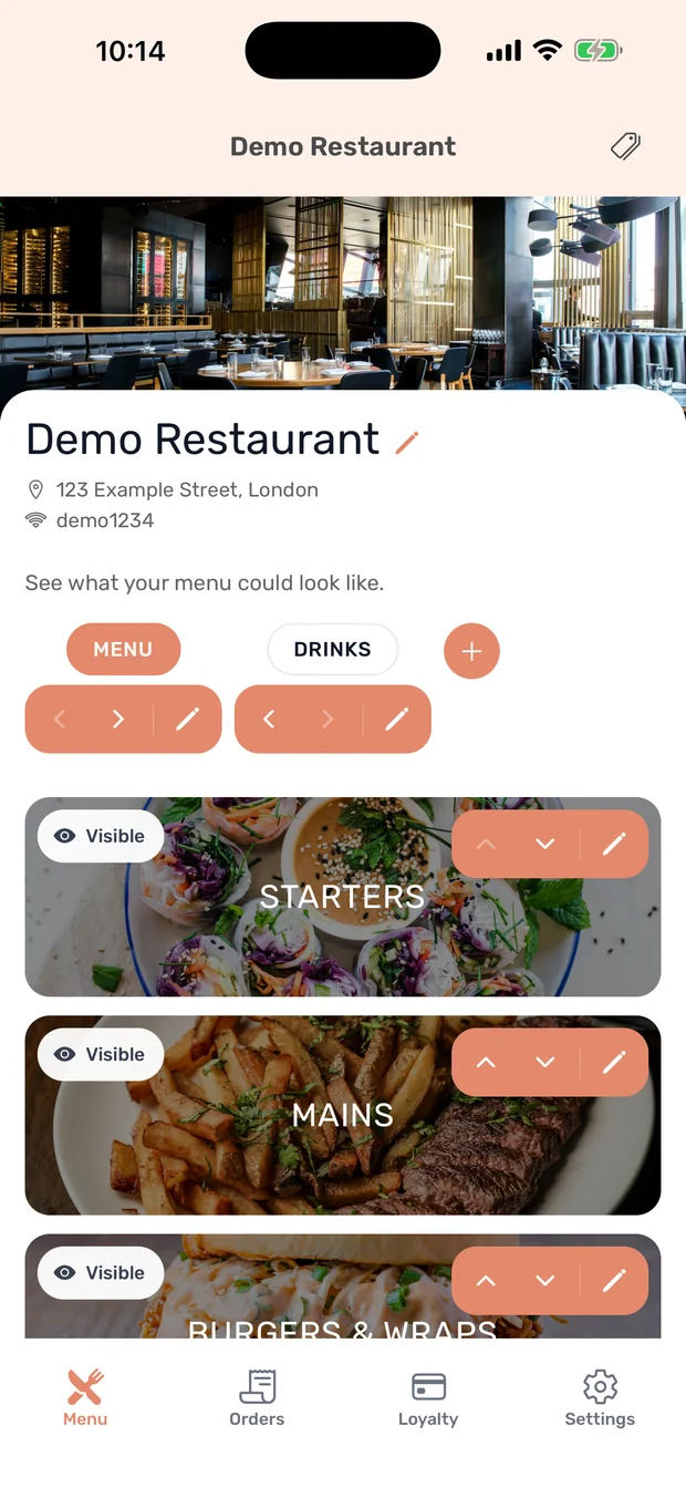 The menu in Yousual