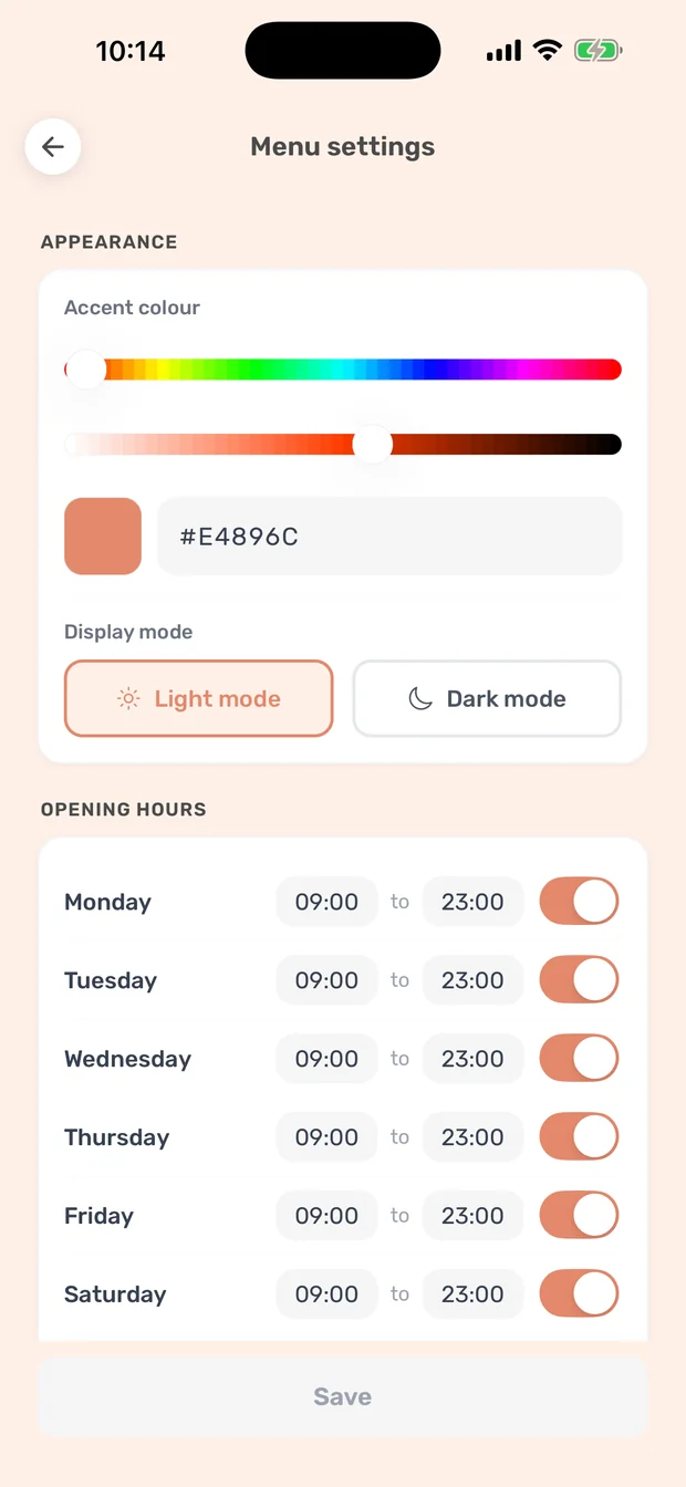 Menu settings in Yousual